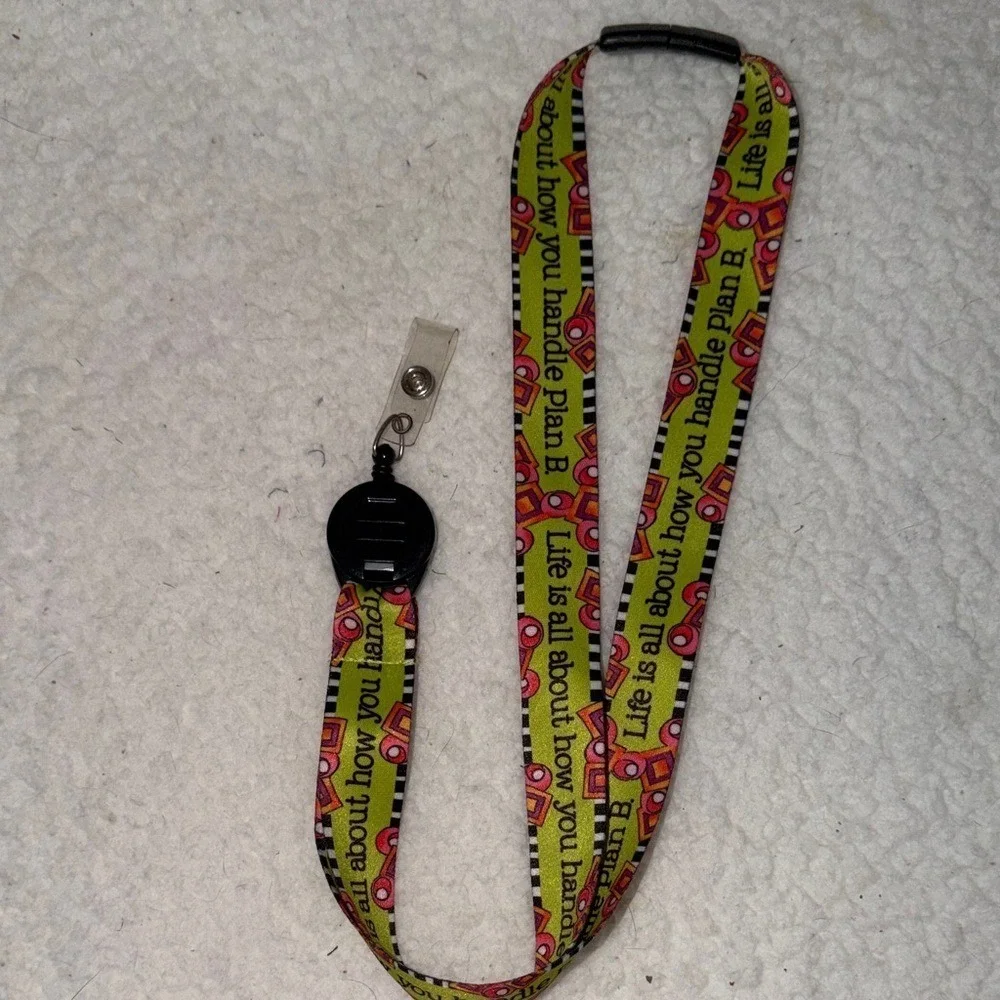 Inspirational Quote Lanyard Retractable ID Badge Reel Plan B Green Geometric